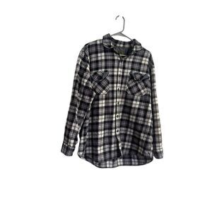 Anchorage Mens Black White Plaid Button Up Long Sleeve Flannel Shirt Top XL